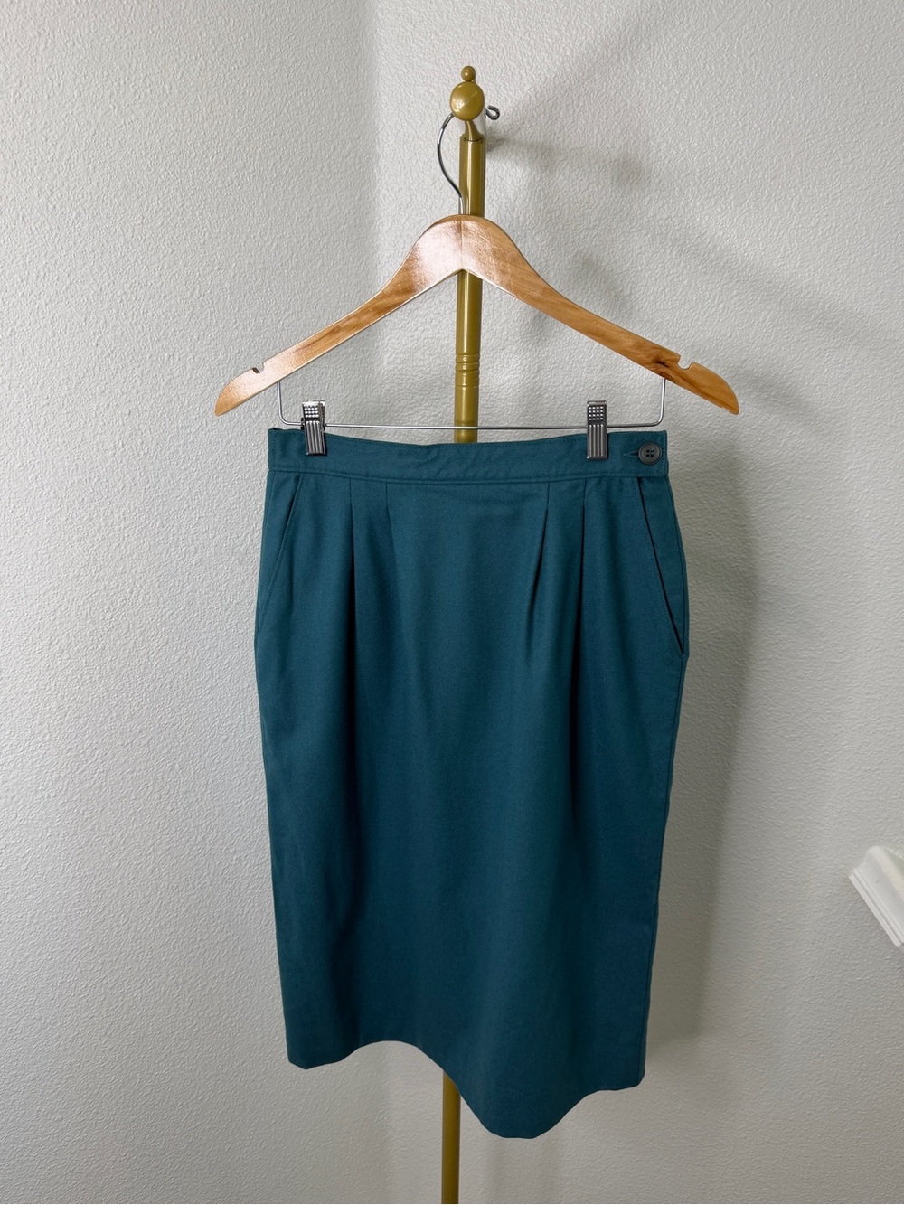 70s Vtg Miss Pendleton Wool Pencil Skirt Teal Blue Green Midi Straight Pockets 8